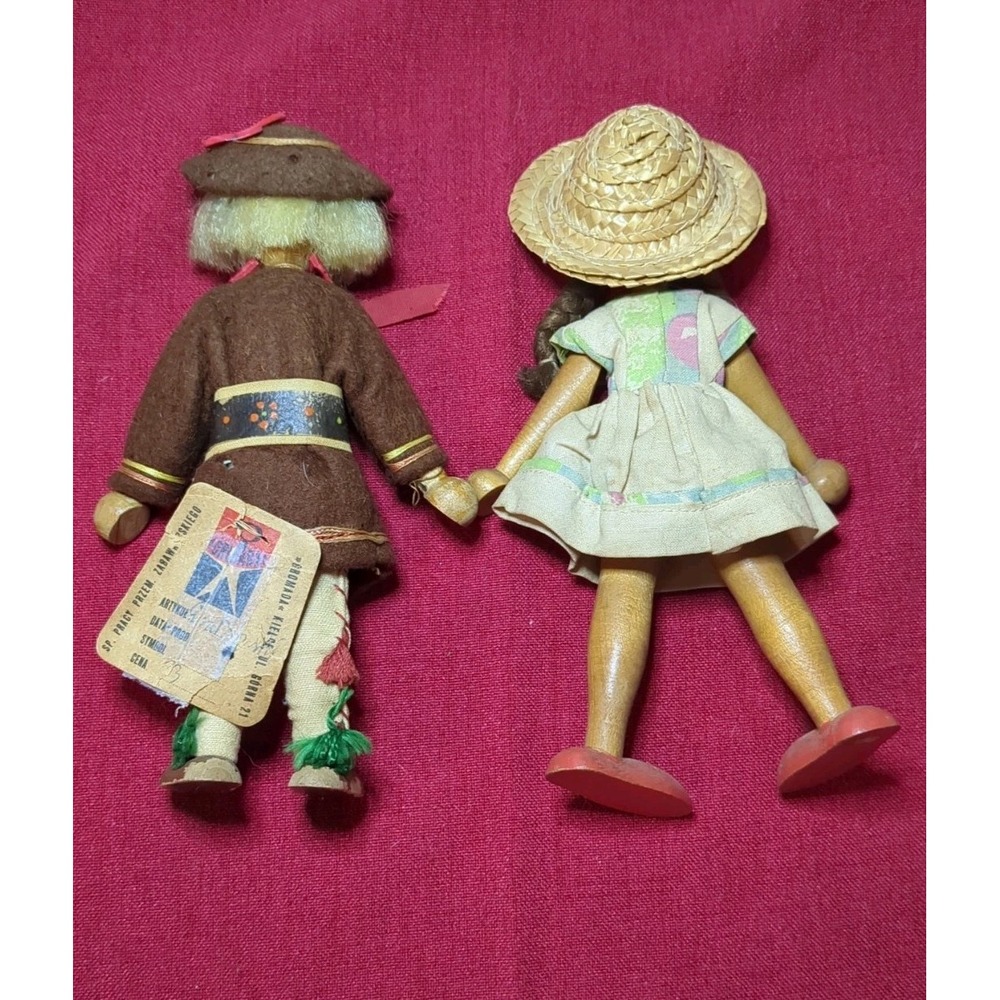 50s-60s Wooden Peg Dolls Polish Boy & Girl Traditional Folk Art - Picture 5 of 7